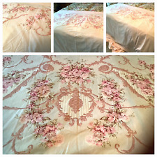VTG 70'S PINK W/ VICTORIAN FLORAL BORDER PERCALE FLAT SHEET SZ KING picture