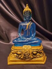 SUKHOTHAI BUDDHA Meditating statue. Gorgeous Blue resin sitting Buddha picture