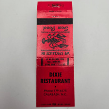 Vintage Matchcover Dixie Restaurant Calabash North Carolina Seafood picture