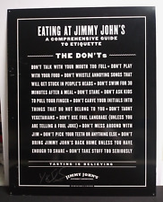Authentic Jimmy Johns Etiquette THE DONT'S Metal Tin Sign 22