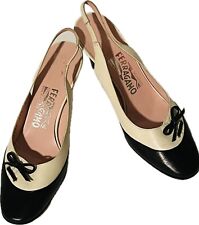 Salvatore Ferragamo Slingback Black Bone High Heel Shoes Size 6 B picture