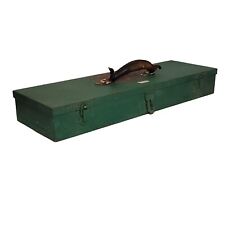 VINTAGE Patina Dremel Rotary Tool Box Case Storage Leather Handle 19x7x3 Green picture