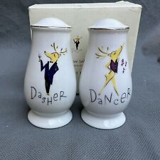 Pottery Barn Reindeer Salt and Pepper Shakers Christmas Dasher Dancer W/ Box picture