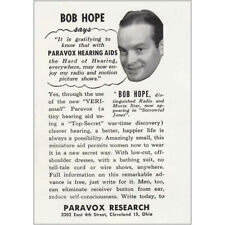 1949 Paravox Hearing Aids: Bob Hope Vintage Print Ad picture