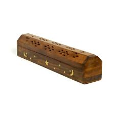 Incense Burner - Wooden Box with Storage - Moon and Star picture