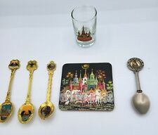 Authentic Moscow Russia Shot Glass Russia Coaster & 4 St Petersburg Spoons picture