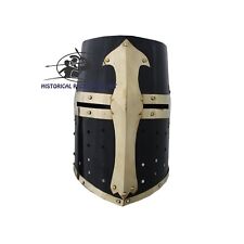 Medieval Templar Mild Steel Helmet With Handmade Brass Crasted | Halloween Gift picture