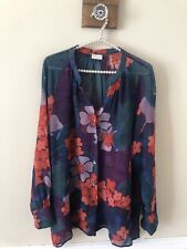 Dries Van Noten Womens Size 44 Euro Floral Silk Blouse Sheer Long Sleeve US 8 picture