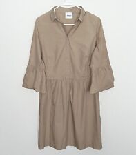 AKRIS PUNTO Shirt Dress Lightweight Cotton 3/4 Sleeve Knee Length Beige Tan 10 picture
