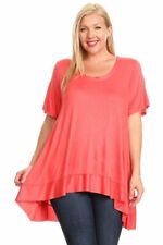 Women Short Sleeve Tunic Top High Low New Regular Plus Size 1X 2X 3X S M L XL picture