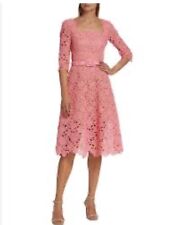 $3490 NEW Oscar de la Renta FLORAL GUIPURE LACE ORGANZA MIDI DRESS Pink 6 Nobelt picture