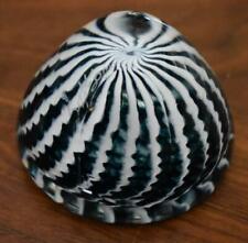 GORGEOUS SIGNED 1987 NAVY & WHITE TILTED SIDE FACET CUT ART GLASS PAPERWEIGHT picture