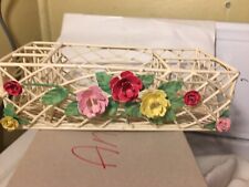 VINTAGE WHITE  METAL LIPSTICK,BRUSH,MAKEUP HOLDER WITH METAL ROSES VGC picture