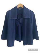 St. John Over Coat Jacket Cardigan Navy Blue Wool Blend Silk Trim Womens Size 6 picture