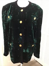 Escada Margaretha Ley Gorgeous Green Velvet Quilted Blazer/Jacket Black Trim 42 picture