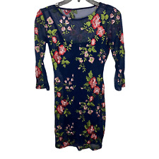 Lulus Dress Small Navy Blue Floral Embroidered Wilhelmina Mesh Bodycon Mini S picture