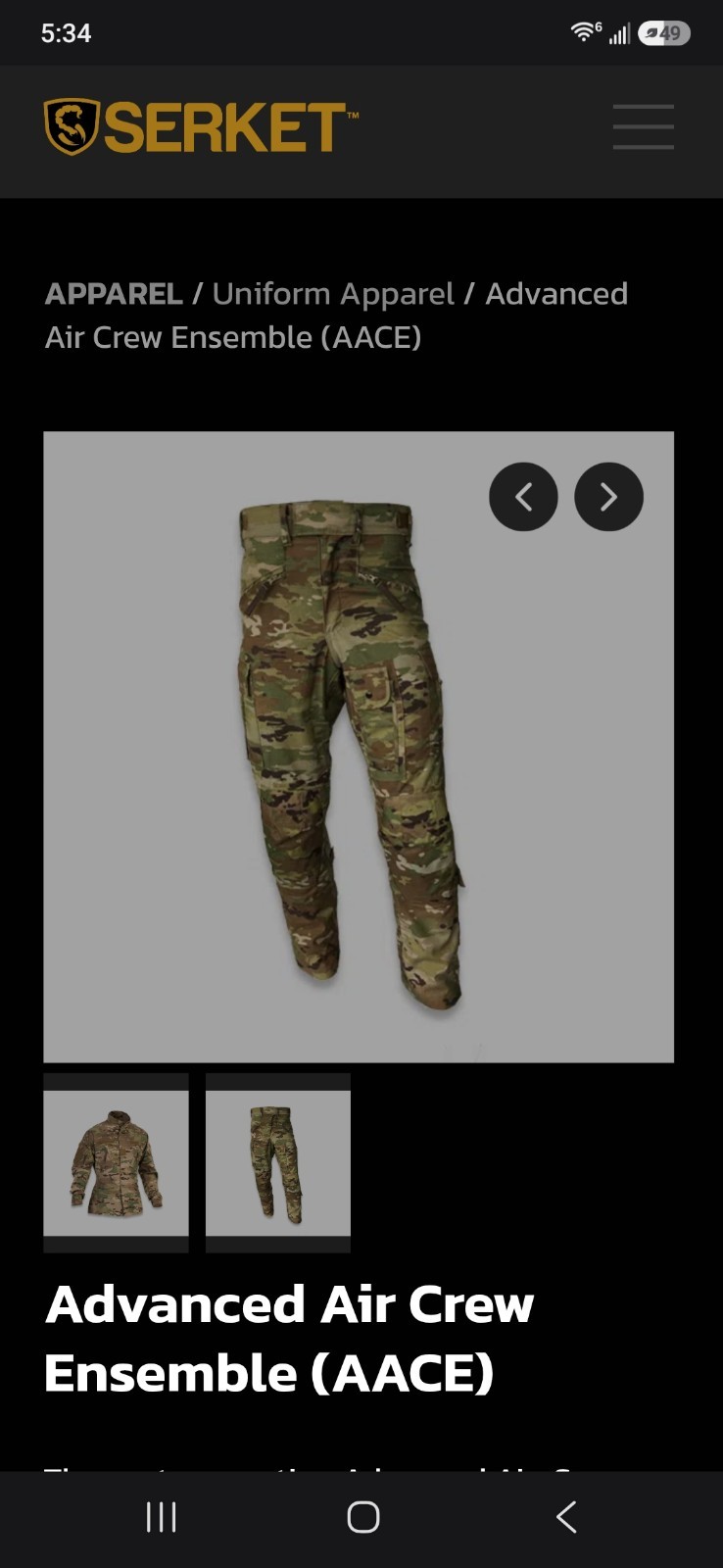 Serket Aircrew Combat Pants (FR) Flame Resistant , OCP/ Multicam, Medium/Sht