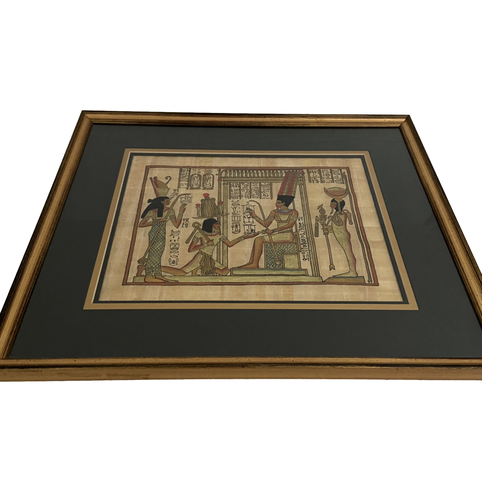 Papyrus Egyptian Hand Painted Art Pharoah Queens Custom Framed Matted