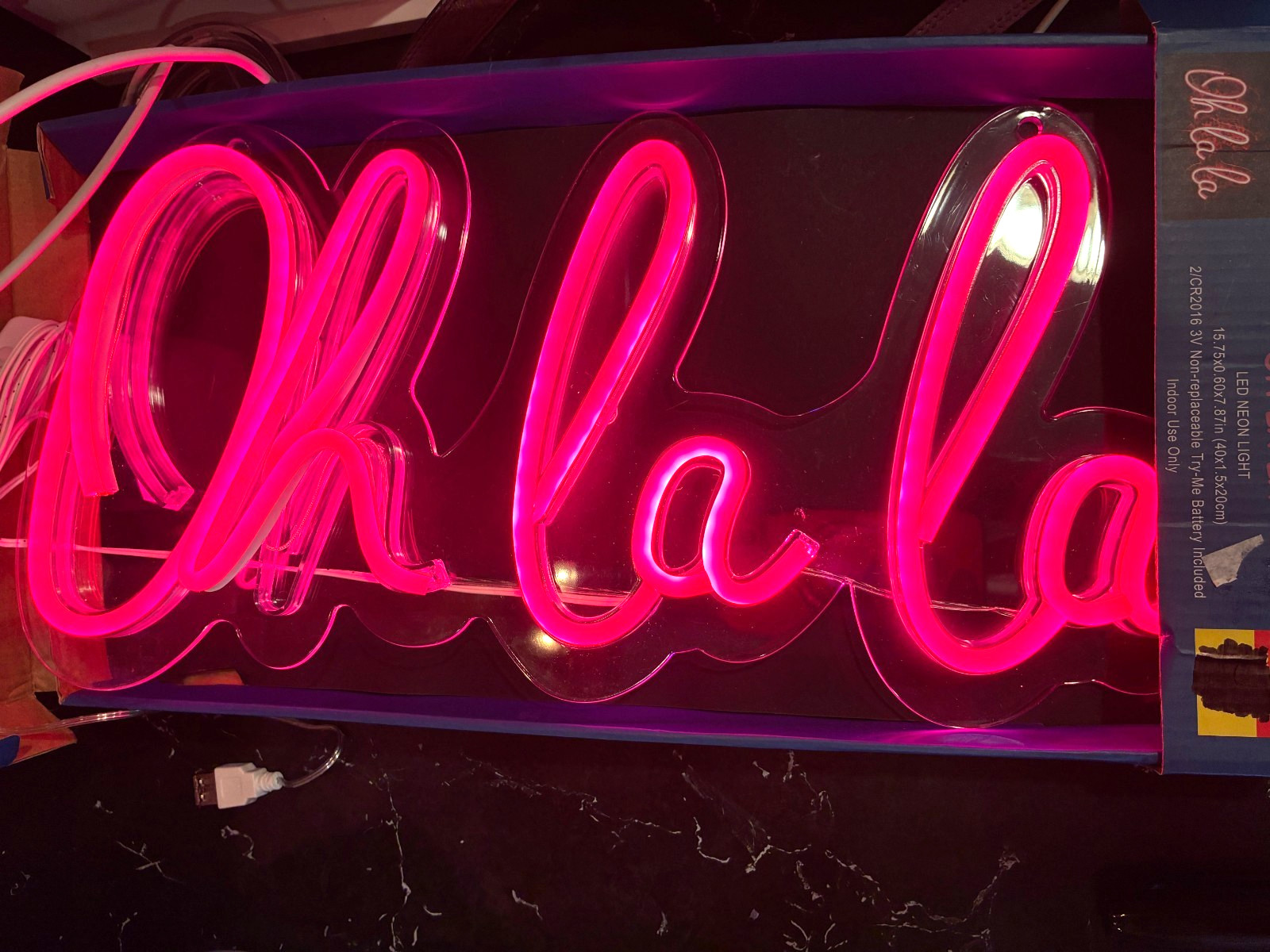 Pink Oh La La LED Neon Sign 7.75” H x 15.5” W x 0.68” D USB Pink Oh La La LED Neon Sign 7.75” H x 15.5” W x 0.68” D USB