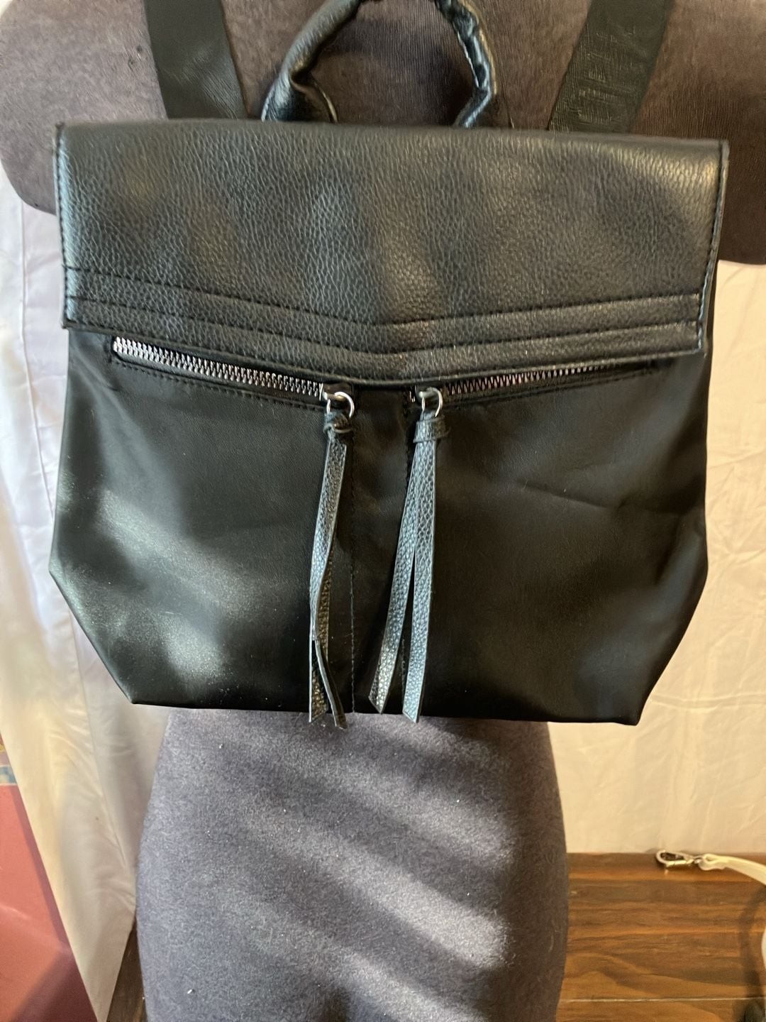 Botkier New York Black Nylon Leather Flap Backpack