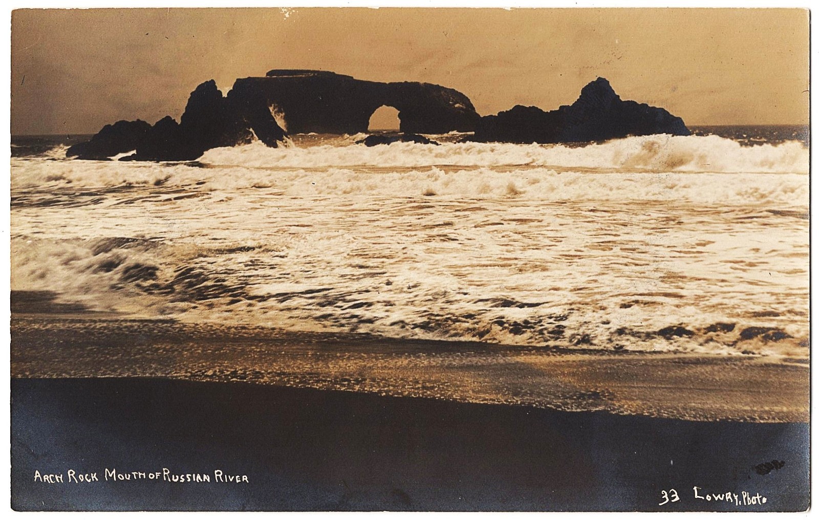 real photo Mouth Of Russian River CA California - Arch Rock antique Lowry RPPC