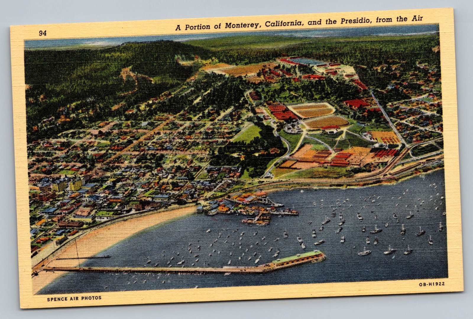 c1930 Portion Of Monterey California CA Linen Arial View Vintage Postcard