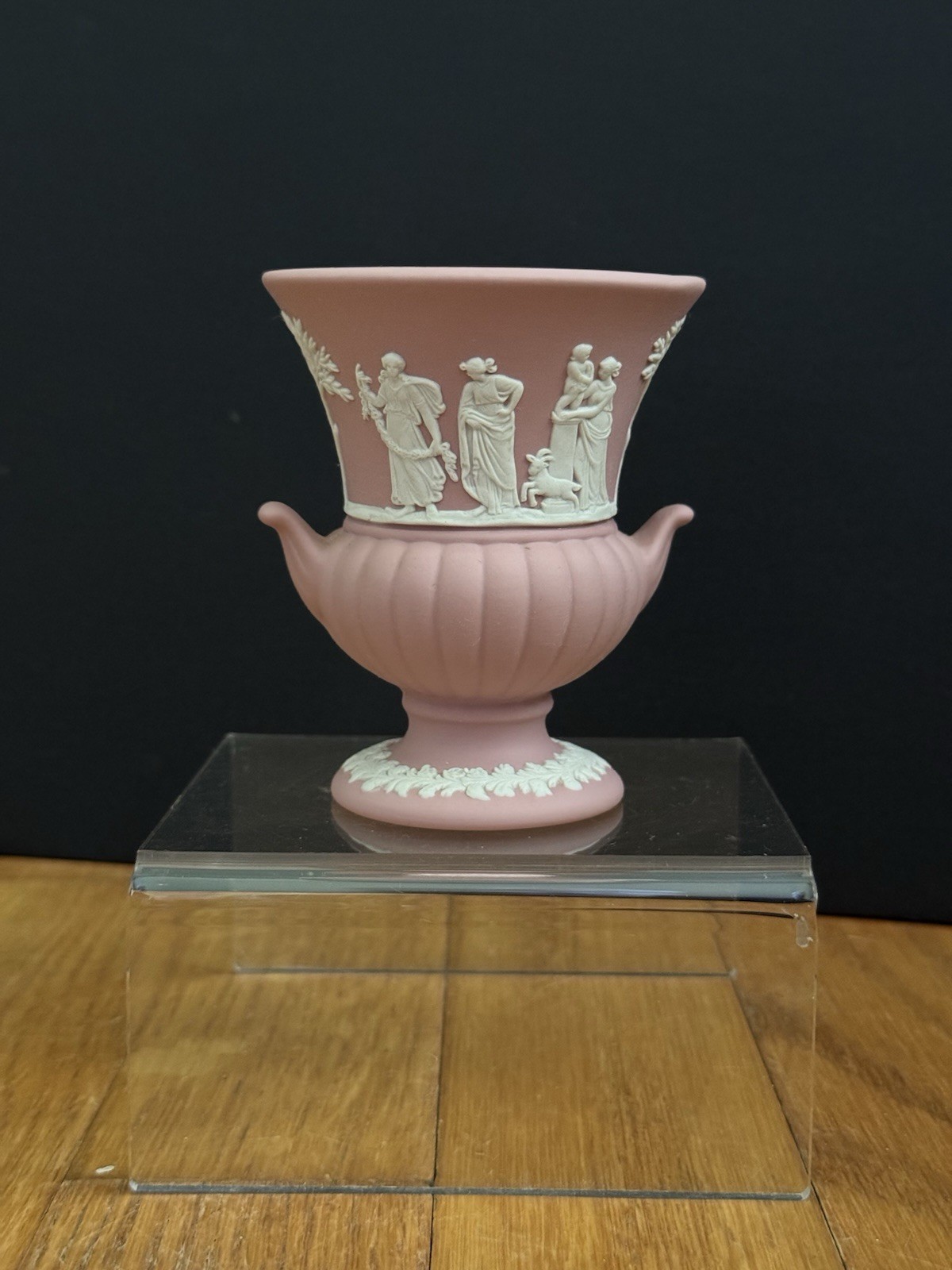 Wedgwood England Jasperware Small Pink Double Handled Vase Urn 3.5in ~ Rare