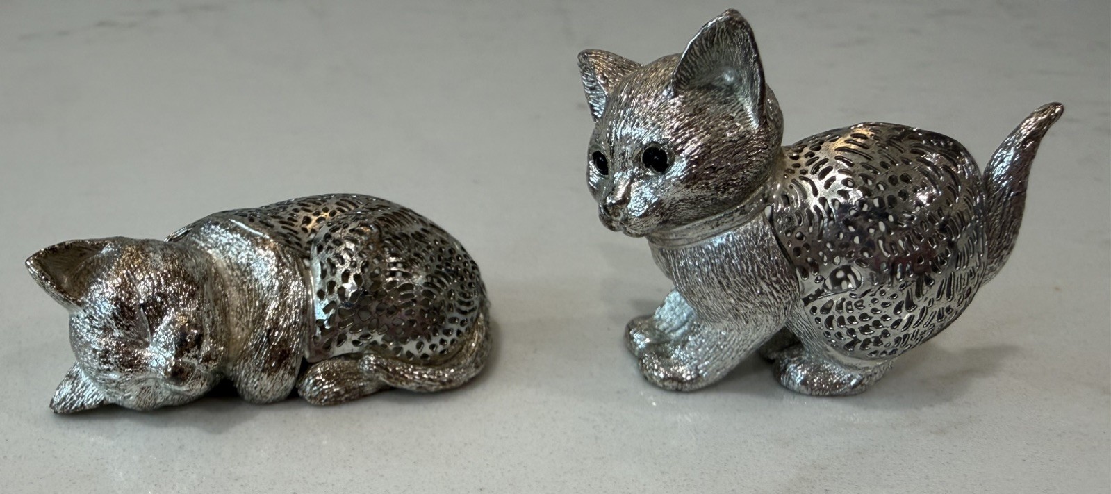 Christofle France Lumiere Collection Silver Plated Cat/Kitten Set of 2 Christofle France Lumiere Collection Silver Plated Cat/Kitten Set of 2