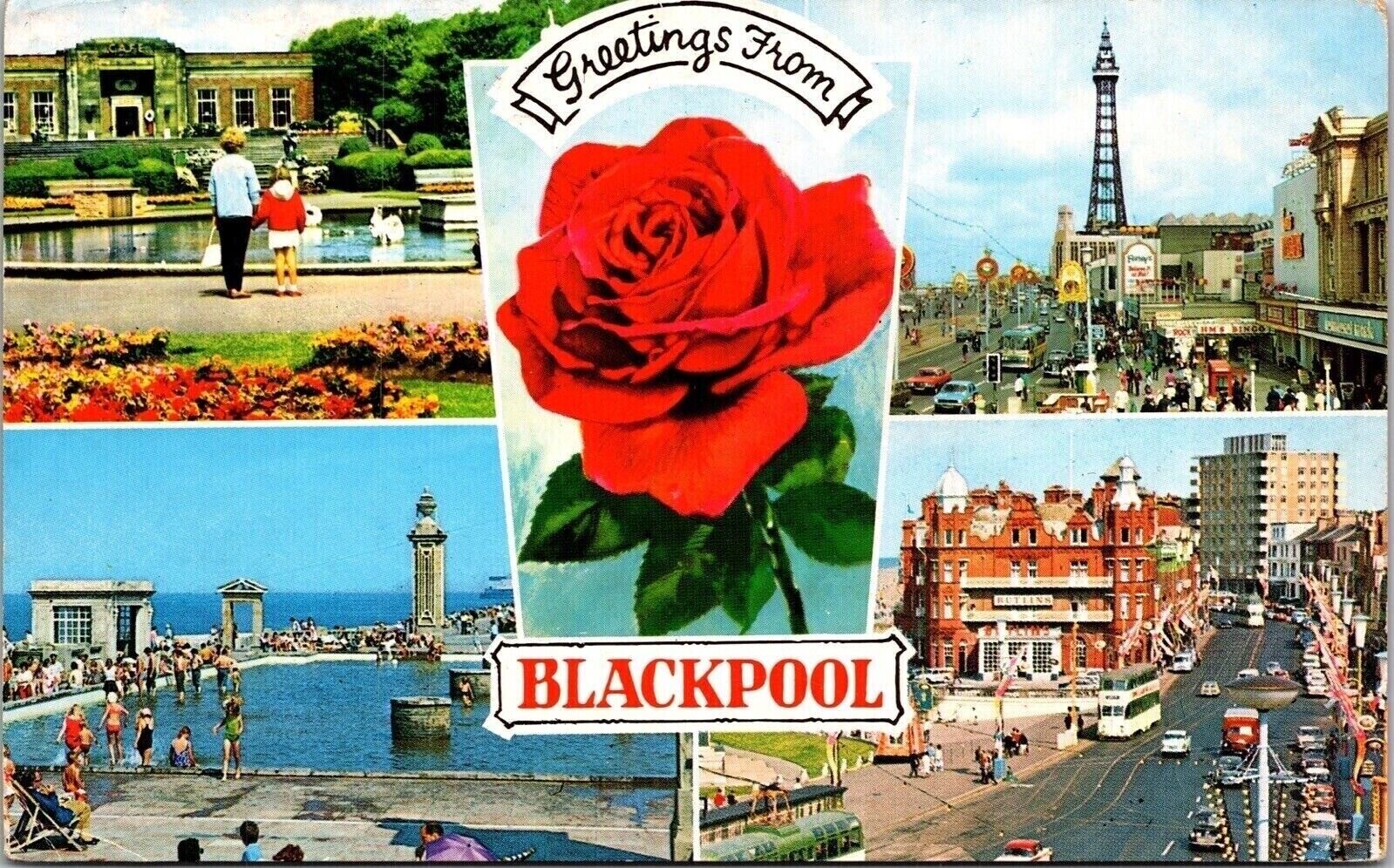 Greetings From Blackpool Multiview Wob Note Color Gloss Pm Postcard