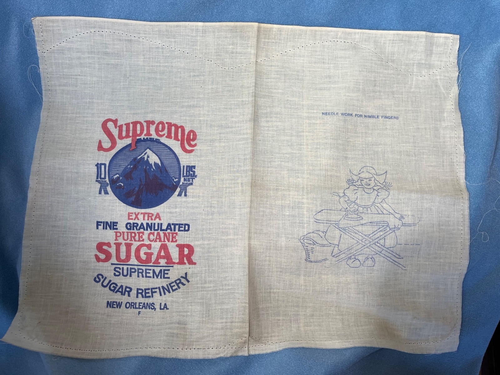 Vtg. Supreme 10 lbs. Sugar Cloth Sack, Bag, as an Open piece of Cloth 21\