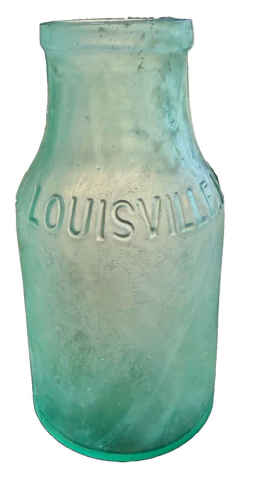 Antique 1880s J M Clark & Co Louisville KY Aqua Jar Bottle Hand Blown