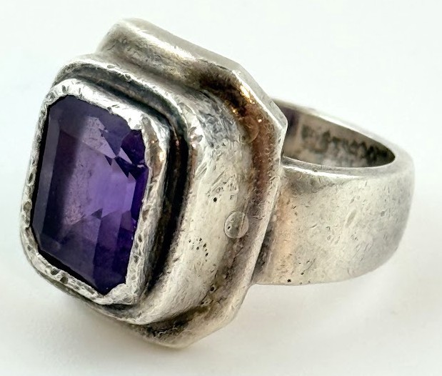 Vintage 925 Sterling Silver Purple Amethyst Artisan Statement Ring Size 6.5 12g