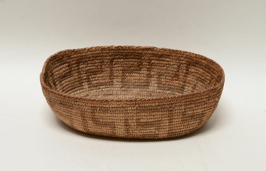 Antique Pima Basketry Finger Dance Oval Bowl, c. 1910  2 3/4