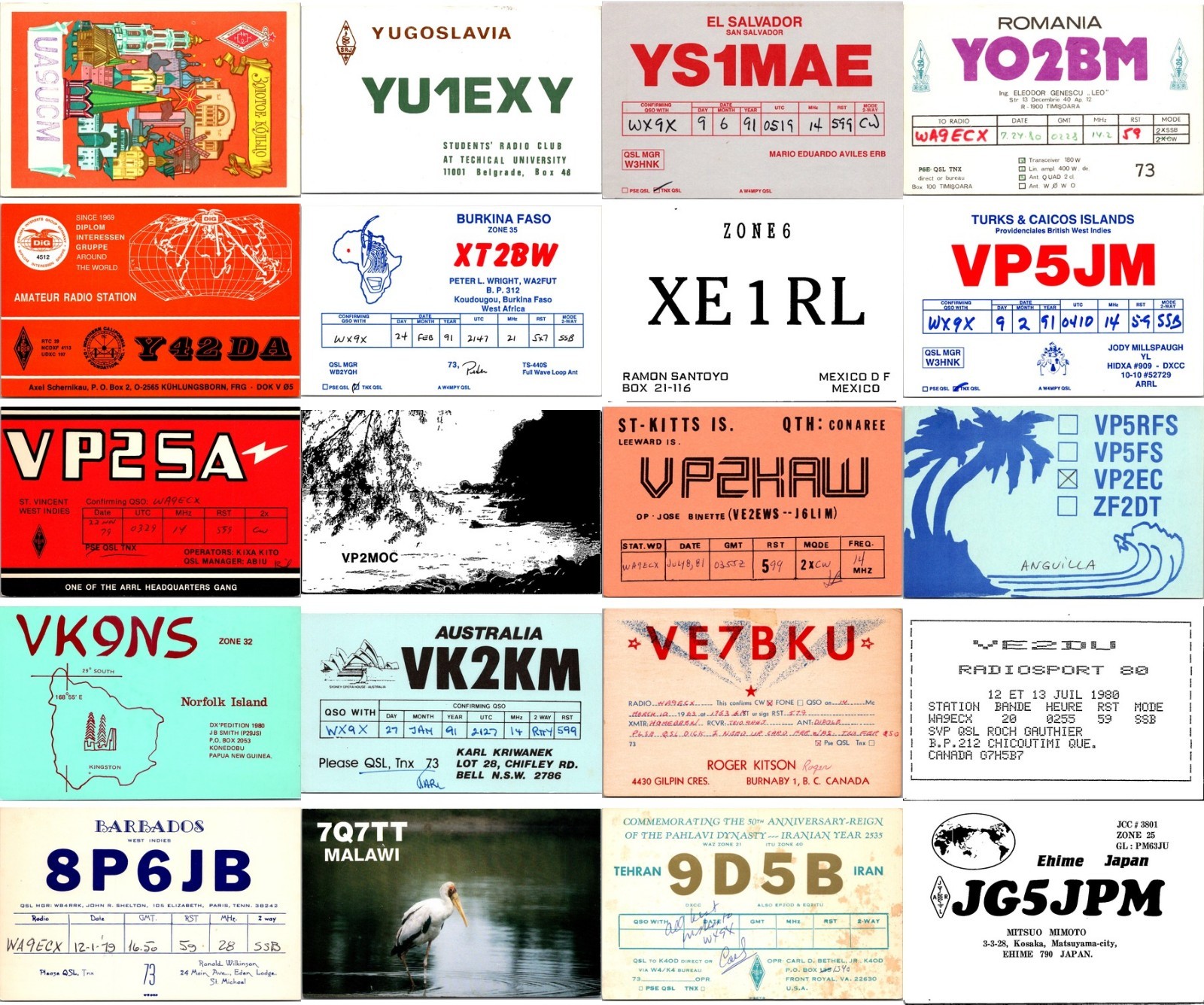 DX Mix QSL XT2BW VK9LM 9D5B 53 Vintage Ham Radio Cards Lot N04