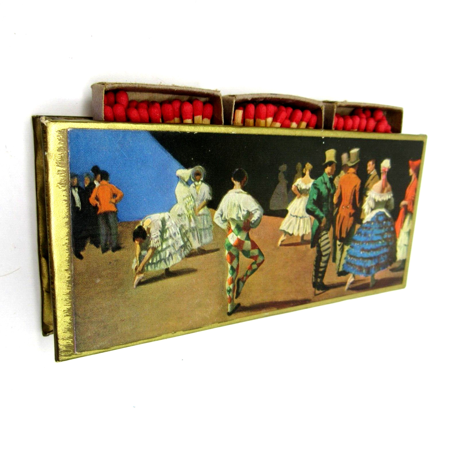 Vintage Stuart's Larchmont, NY triple match box holder art 60s Mid-century dance