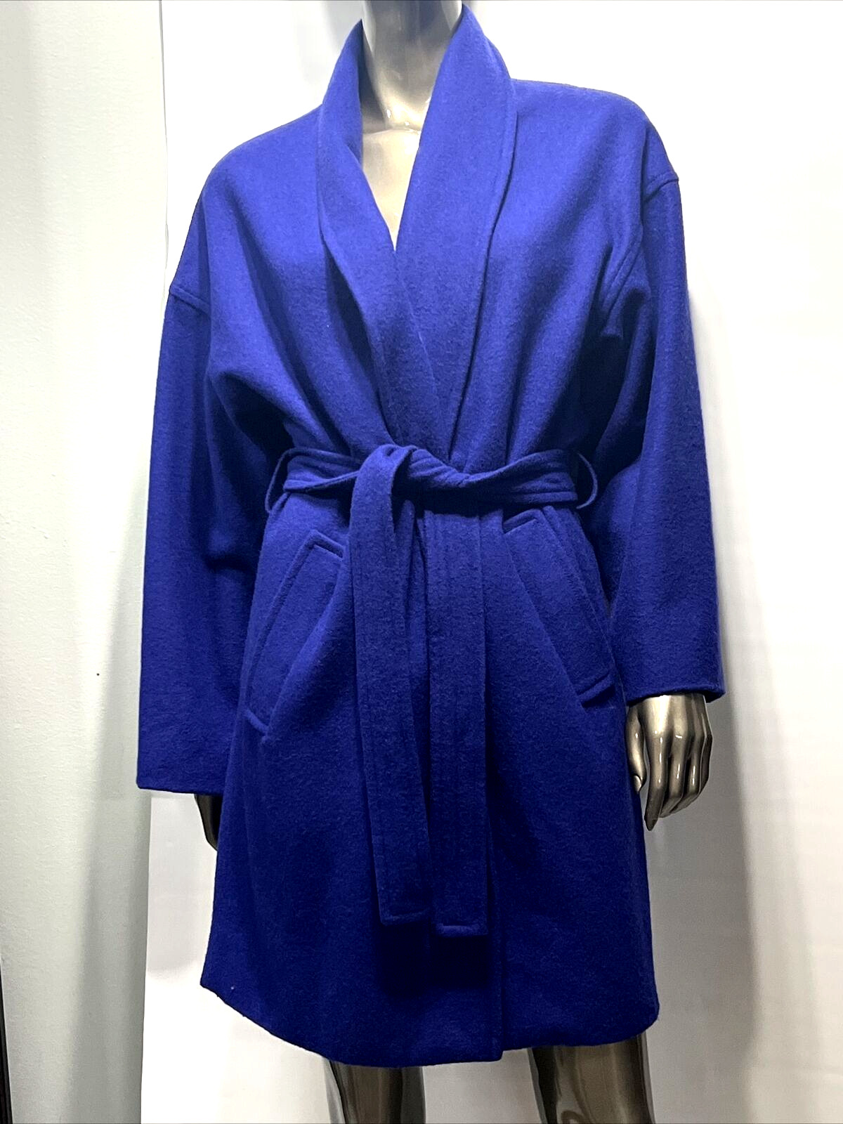 Narciso Rodriguez Coat  Womens Wrap Coat Cobalt Blue Belted  Mid Length Lined M