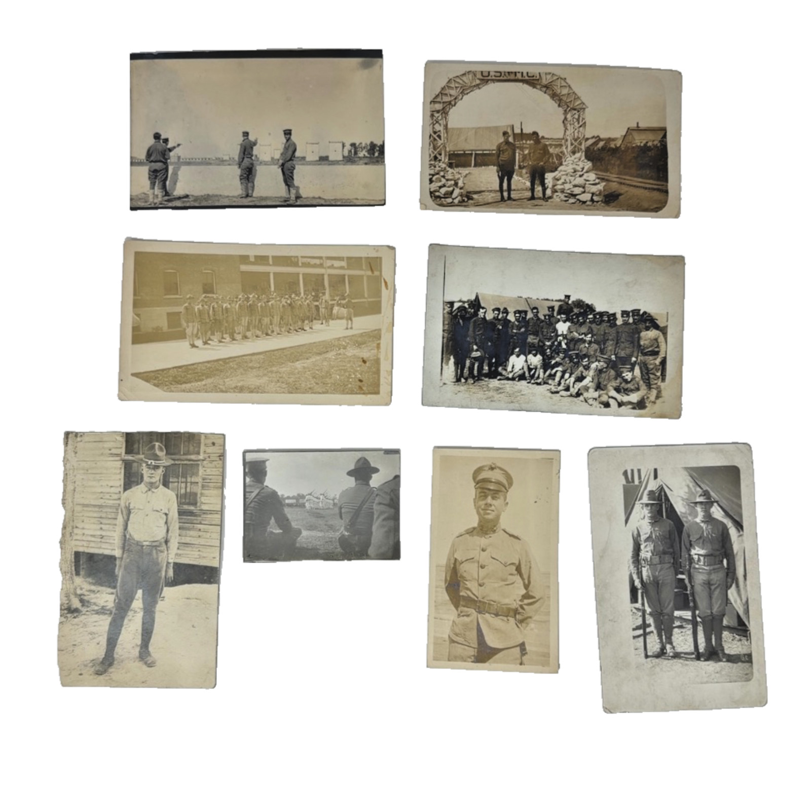 Lot of 8 WWI Era Military Real Photo Postcards Snapshot Photographs