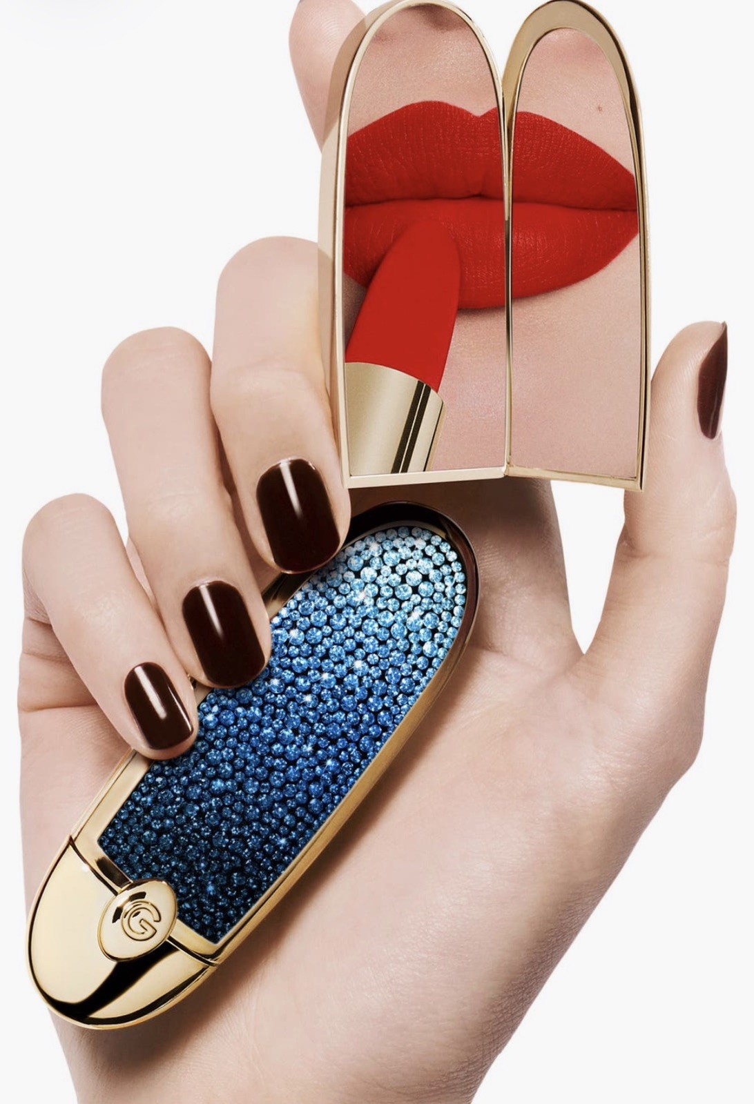 Guerlain ~Bleu Astral~ Rouge G The Double Mirror Jewel Lipstick Case Limited Ed