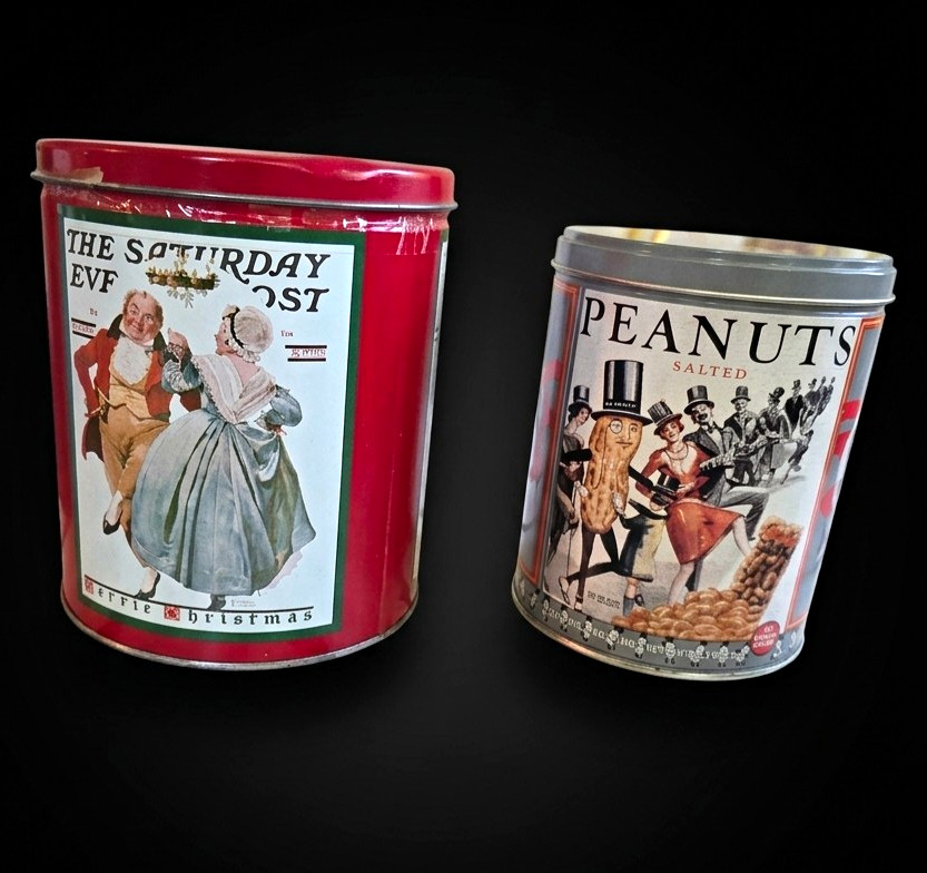 Lot of 2  1978 Advertising Tins,  The Saturday Evening Post & Planters Peanuts