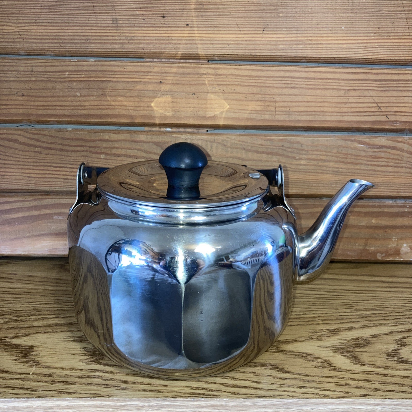 Vtg Farberware Tea Pot Kettle 7020 Stainless Steel 2 Qt. Beveled Movable Handle