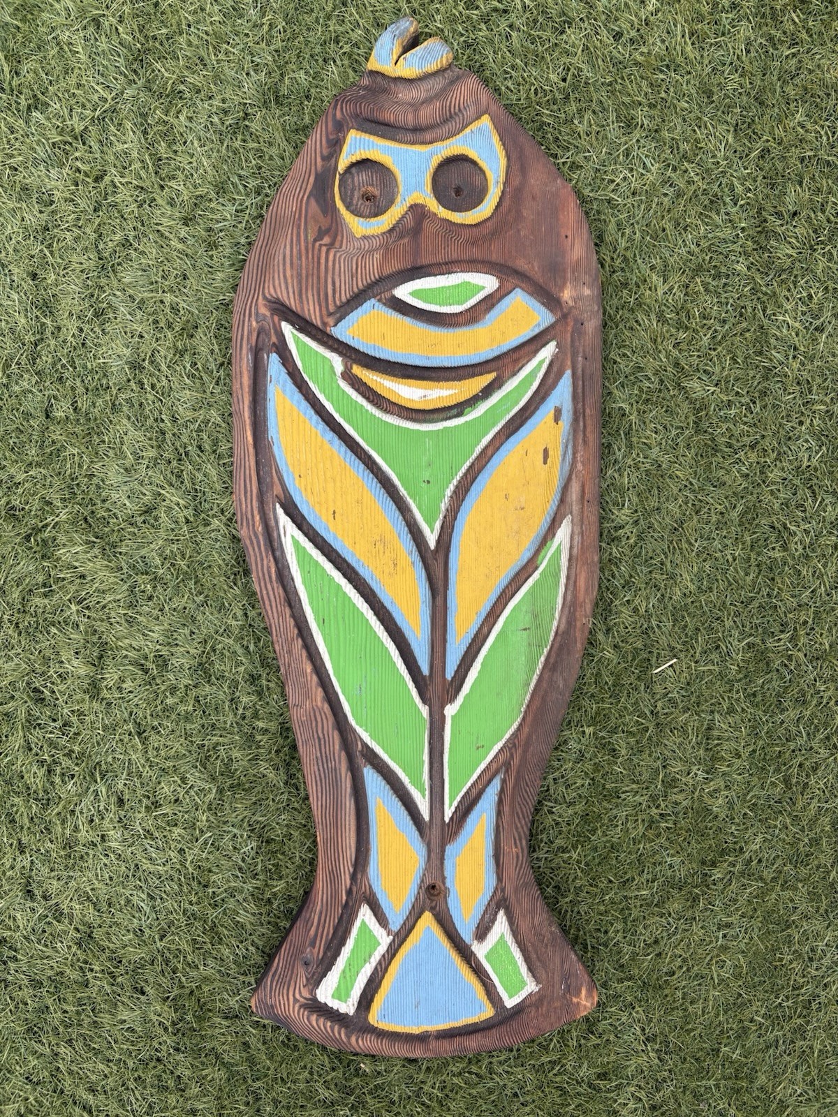 Vintage Witco Bosko Tiki Inspired Halibut Fish Painted PNW Carving Wall Bar Art Vintage Witco Bosko Tiki Inspired Halibut Fish Painted PNW Carving Wall Bar Art