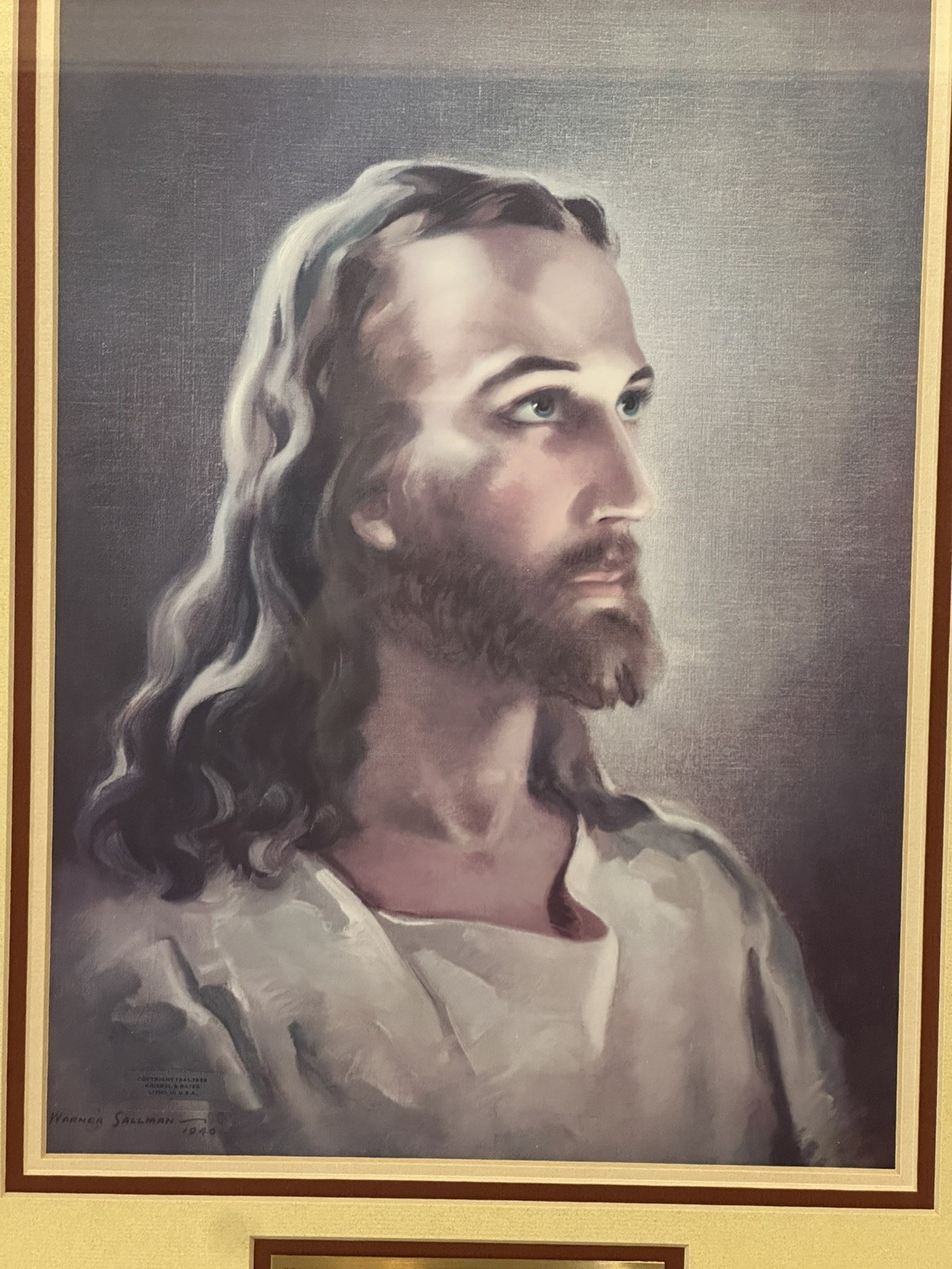 VTG LARGE Jesus 1941 Kriebel & Bates Warner Sallman Christ Litho Framed 23x18”