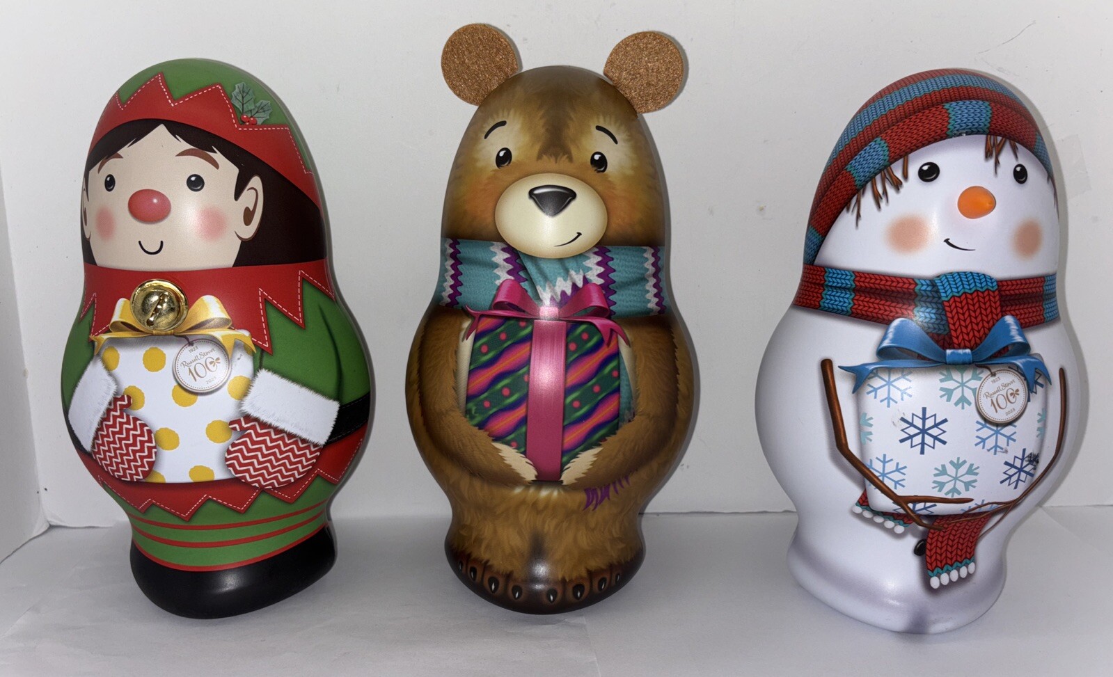 Russell Stover Christmas Holiday Candy Santa Tins Empty Snowman Bear Elf