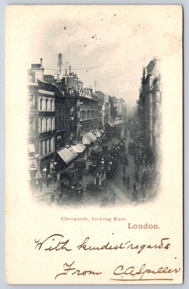 Antique United Kingdom Postcard LONDON Cheapside Street View 1904