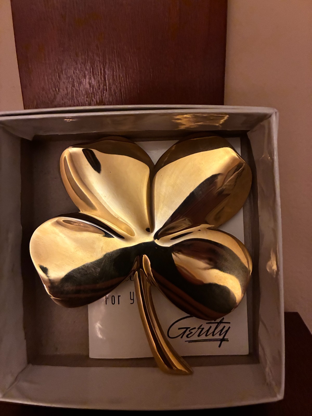 Vtg 1984 Gerity 24K Gold-Plated Four-leaf Clover Shamrock Paperweight ☘️