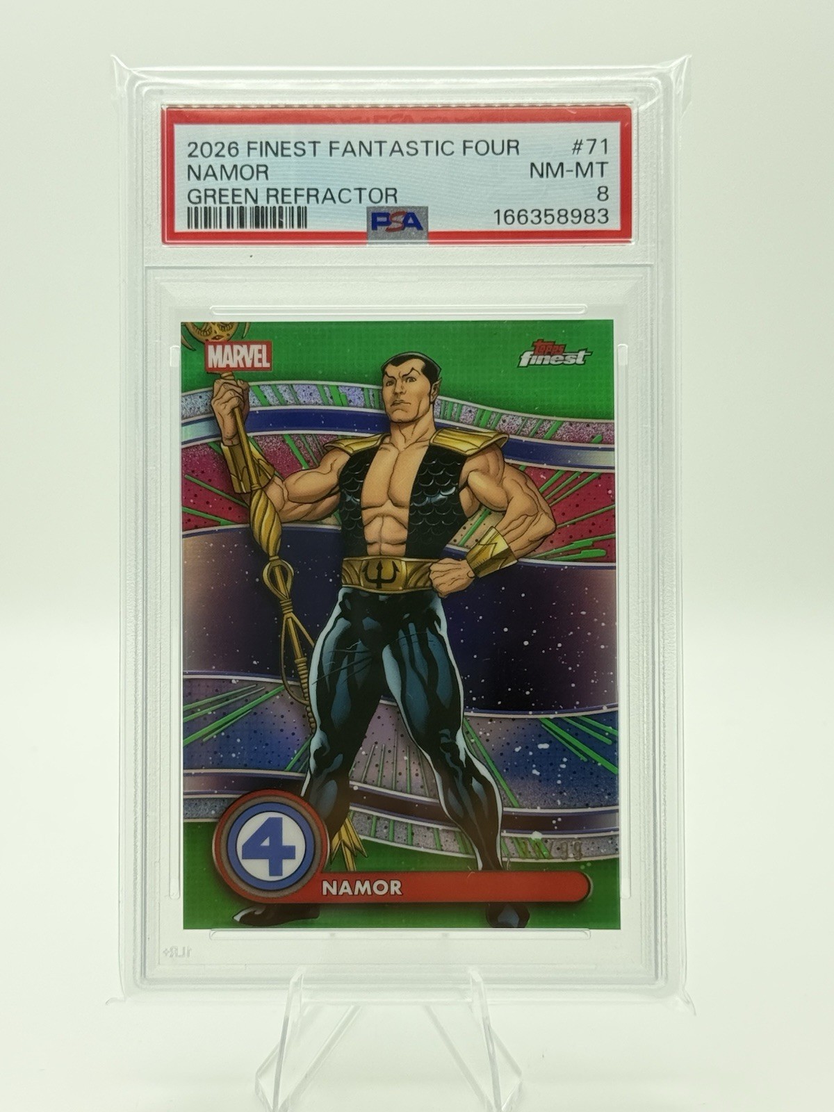 Topps 2026 Finest Fantastic Four Namor #71 Green Refractor 99/99 PSA 8