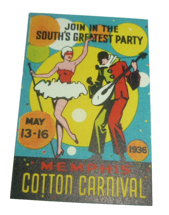 1936 Memphis Cotton Carnival Small Poster Card Souths Greatest Party Art Vtg