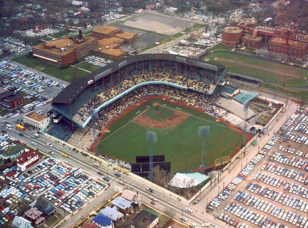 An aerial view Municipal Stadium home Kansas City A\'s prior a game- Old Photo