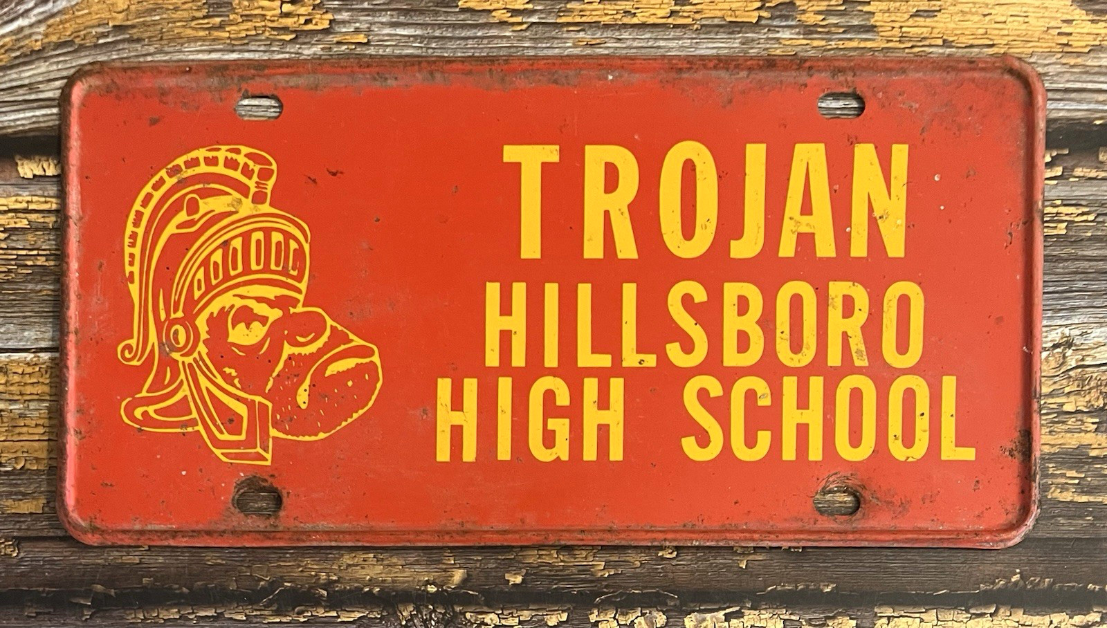Vintage 1950s 60s Trojan Hillsboro High School Booster License Plate Kansas