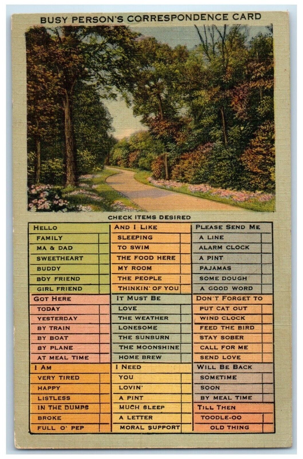 1941 Busy Person\'s Checklist Correspondence, Road View Wahpeton ND Postcard